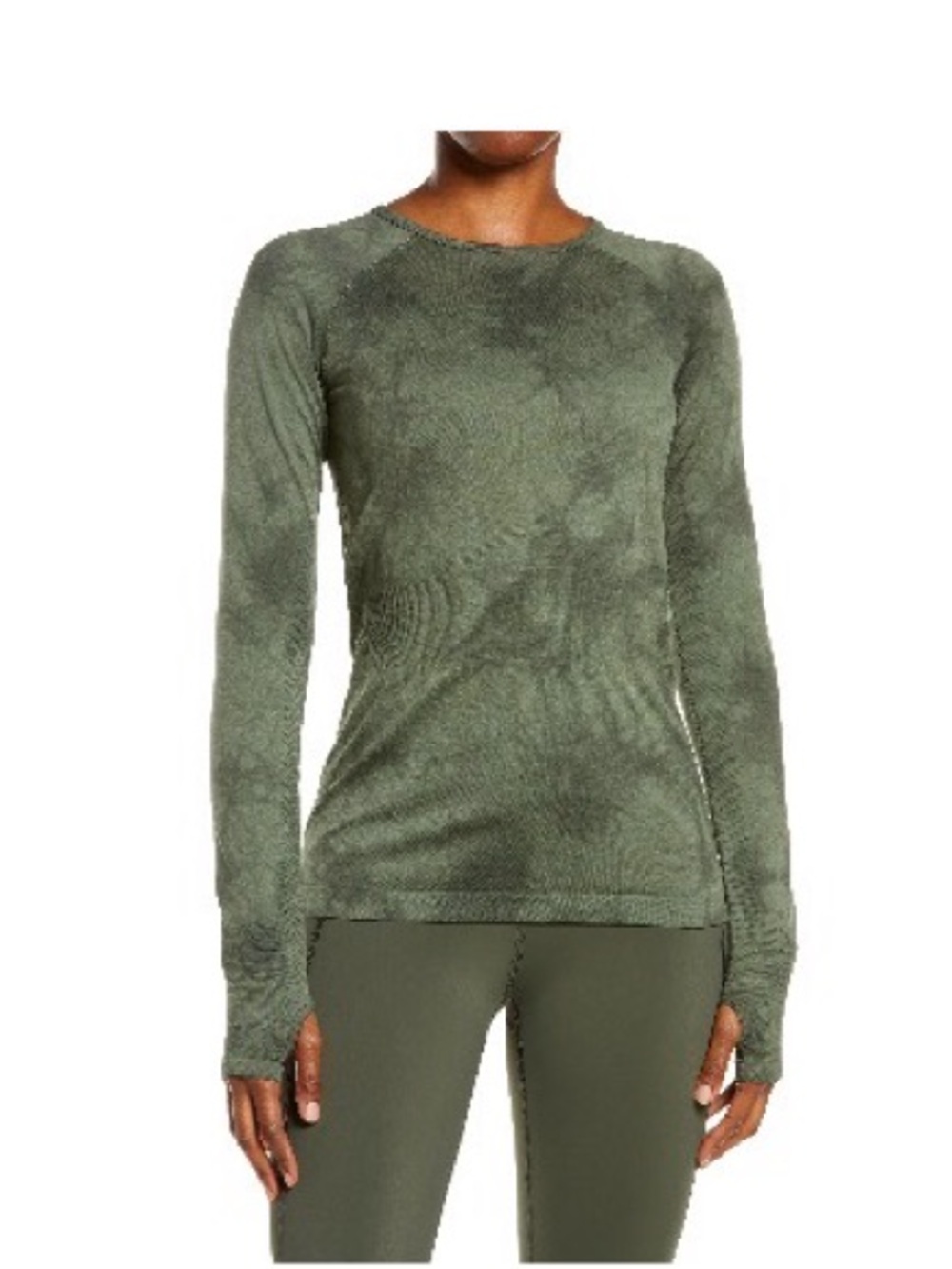 Zella Olive Green Long-Sleeve Crewneck Top Wick It seamless tee
